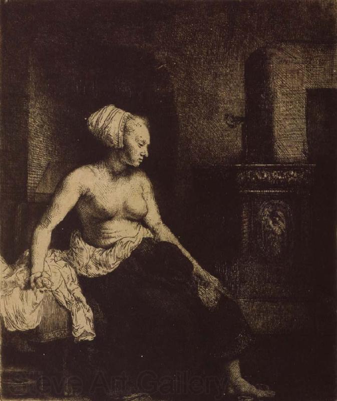 REMBRANDT Harmenszoon van Rijn Woman sitting Half-Dressed beside a Stove Norge oil painting art